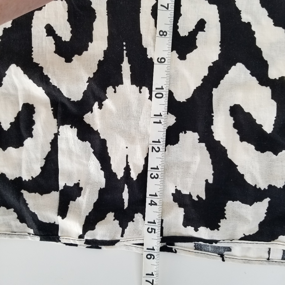 Rachel Zoe Black/Cream Geometric Long Balloon Sleeve Linen Blend Blouse Size L - Picture 3 of 11